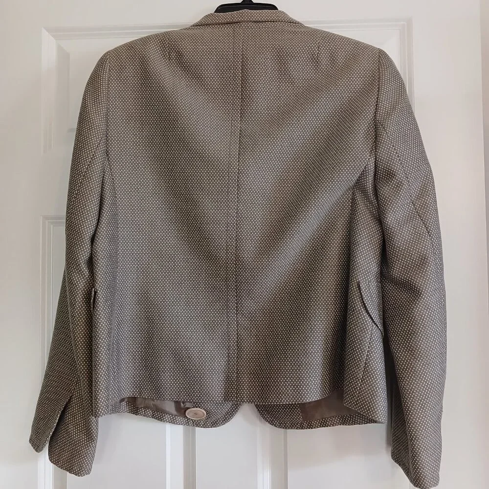AKRIS Punto Cotton Taupe White Polka Dot Retro Blazer Jacket - Picture 4 of 6